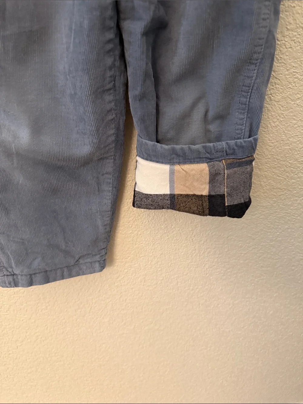 OshKosh B'gosh 5T Slate Blue Corduroy Overalls for Kids with Plaid Lining
